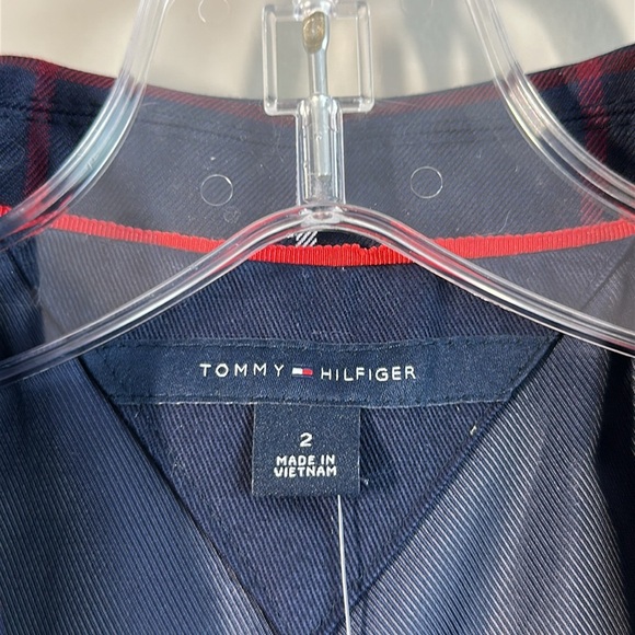 NWT Tommy Hilfiger Women Navy Window Pane Plaid Blazer Sz 2 Academia Lined Prep - Picture 7 of 16